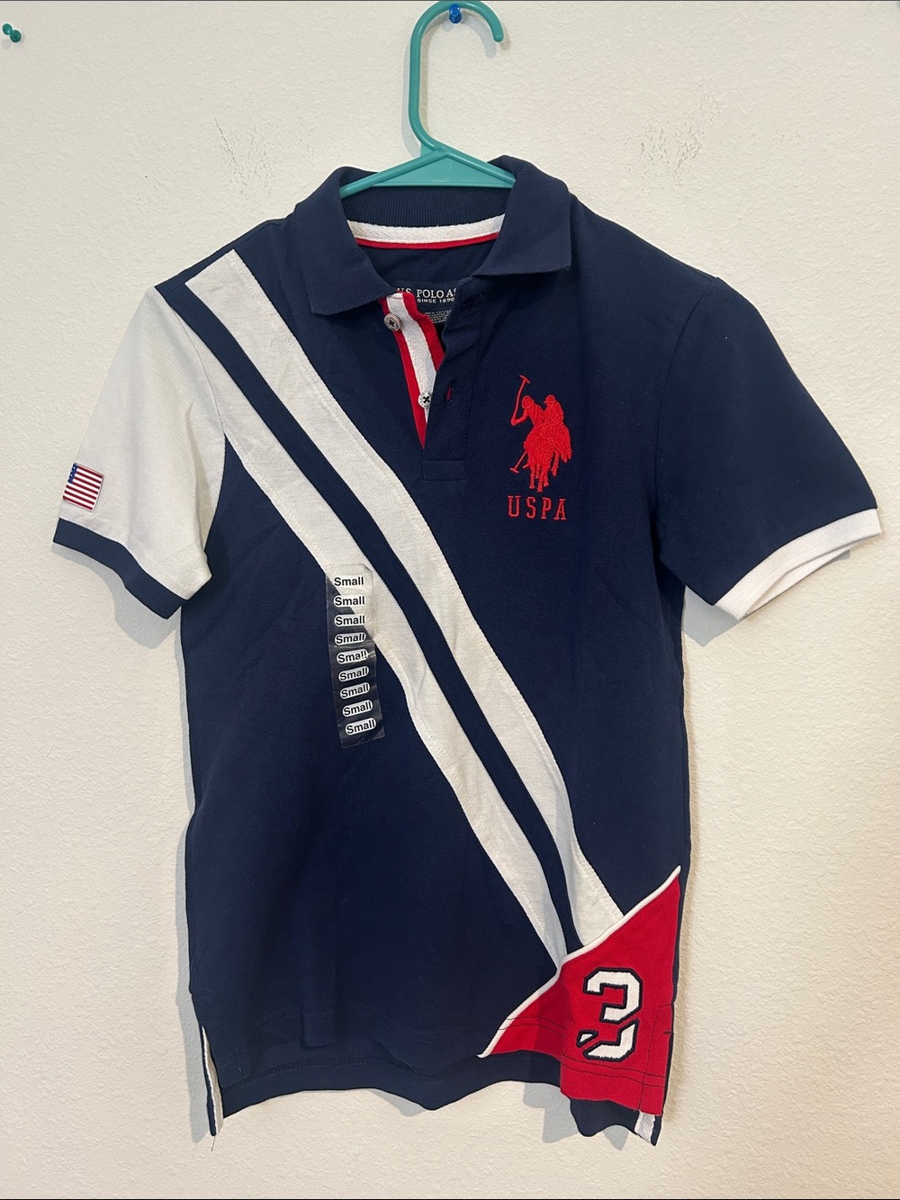 U.S. Polo Assn. Navy, White & Red Diagonal Stripe Polo